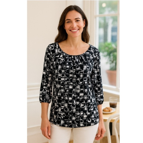 ANN TAYLOR Black & White Silky Blouse - Picture 2 of 11